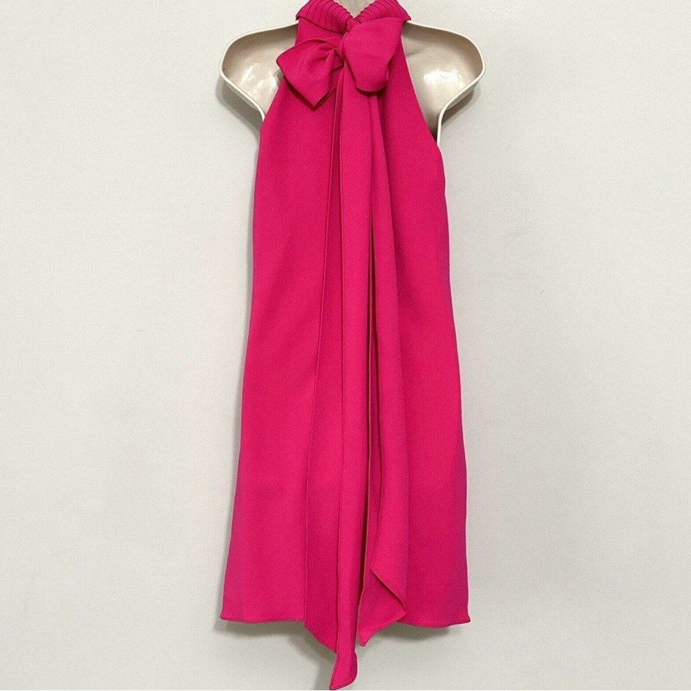 Brandon Maxwell Womens Dress 2 Hot Pink High Neck Bow Halter Cocktail Mini Event - Picture 4 of 11